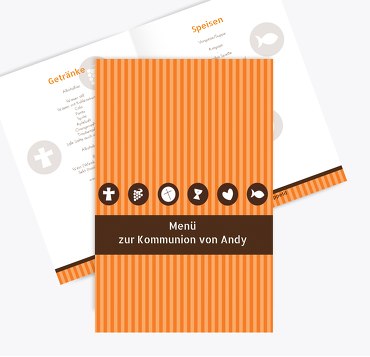 Menükarte Kommunion stripes-buttons
