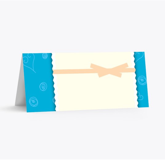 Hochzeit Tischkarte curly hearts Hellblauleuchtend 100x44mm