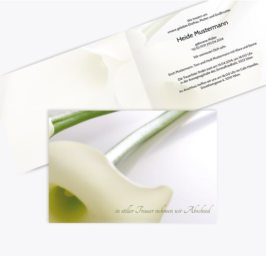 Trauerkarte Calla quer Weiß 170x114mm