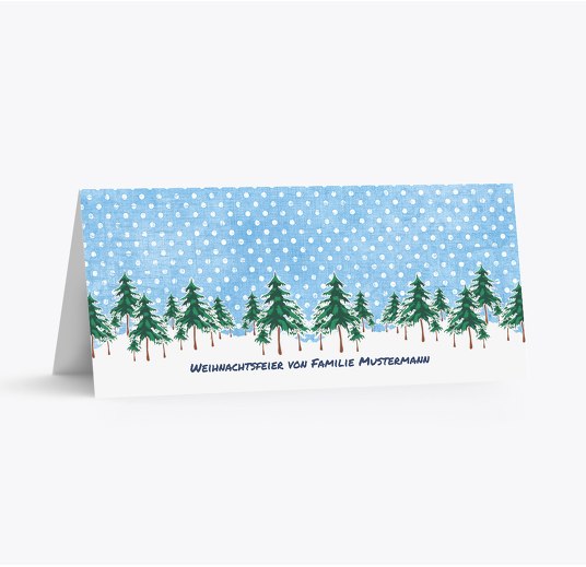 Tischkarte Schneewald Blau 100x44mm
