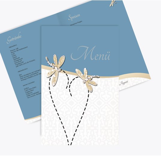 Hochzeit Menükarte Unzertrennlich MattBlauDunkler 148x210mm