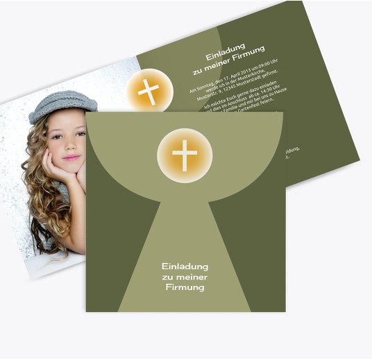 Firmkarte Kelch mit Hostie MatschgruenDunkel 145x145mm