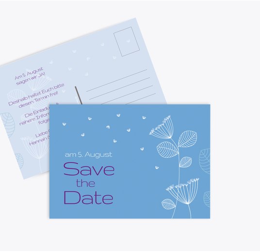 Save-the-Date Pusteblume Hellblauleuchtend 148x105mm