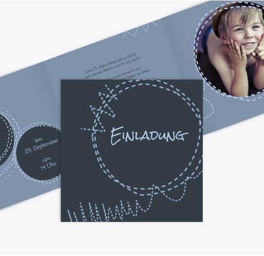 Geburtstagseinladung Foto Flicken DunkeltiefBlau 145x145mm