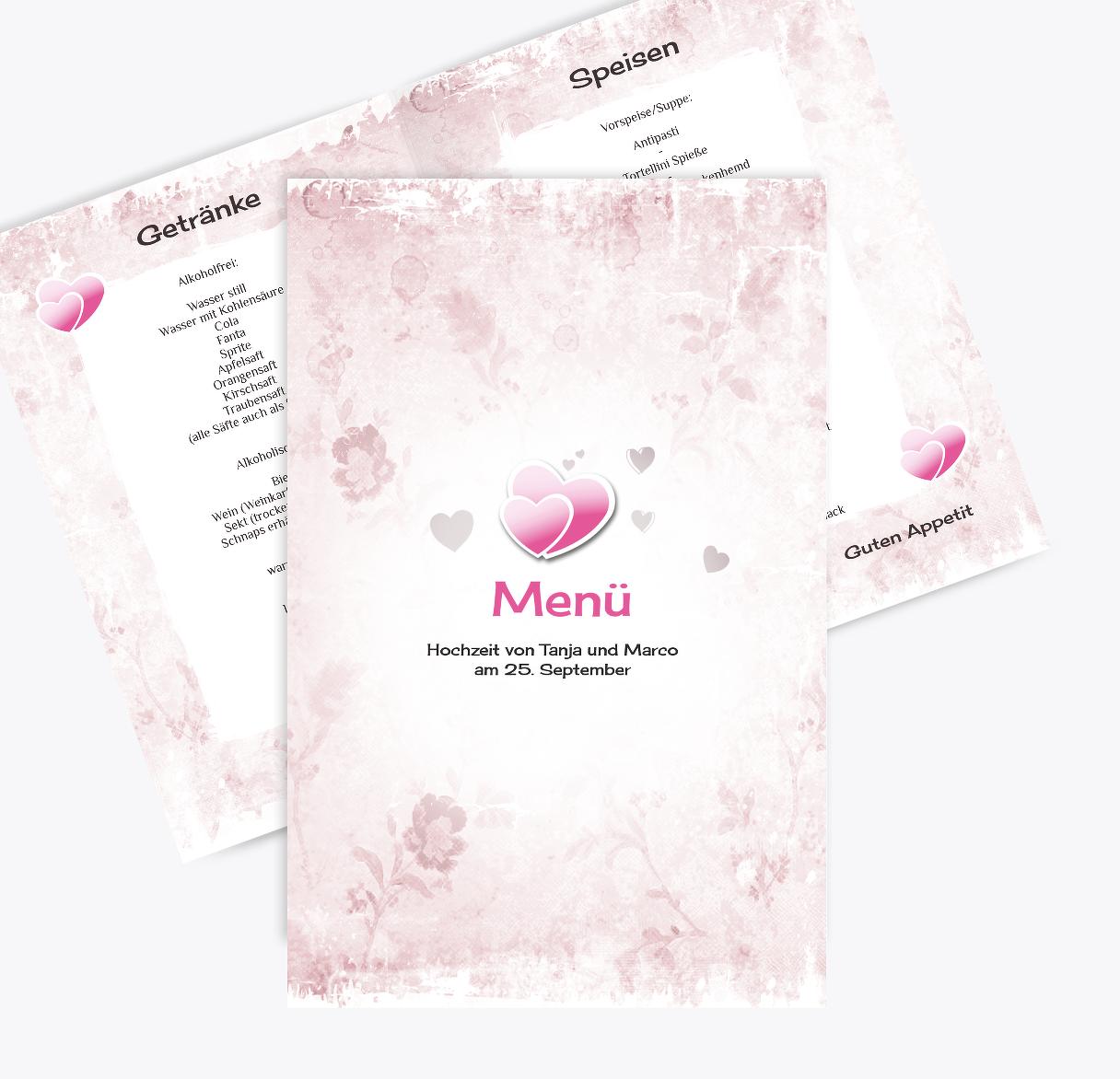 Hochzeit Menukarte Din Romantische Liebe Selbst Gestalten