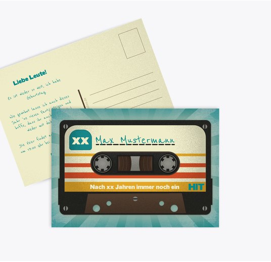 Geburtstagseinladung Kassette Türkisblaukräftig 148x105mm