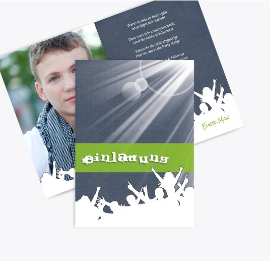 Jugendliche Einladung partypeople Foto Grasgruen 105x148mm