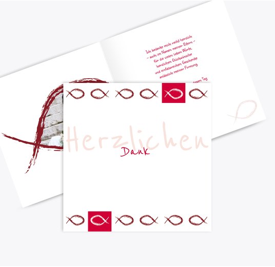Firmung Dankeskarte Fische WeinRot 145x145mm