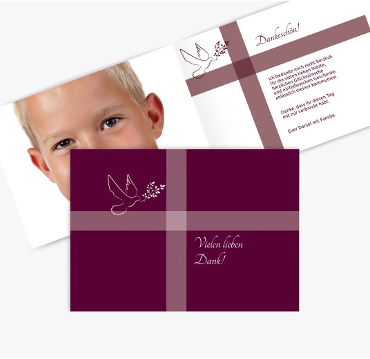 Kommunion Danke Glaubensbote Dunkelrotlila 148x105mm