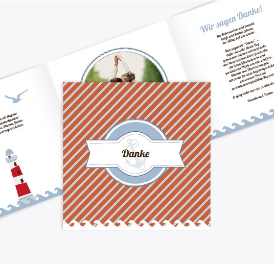 Hochzeit Dankeskarte Leuchtturm KaminRot 145x145mm