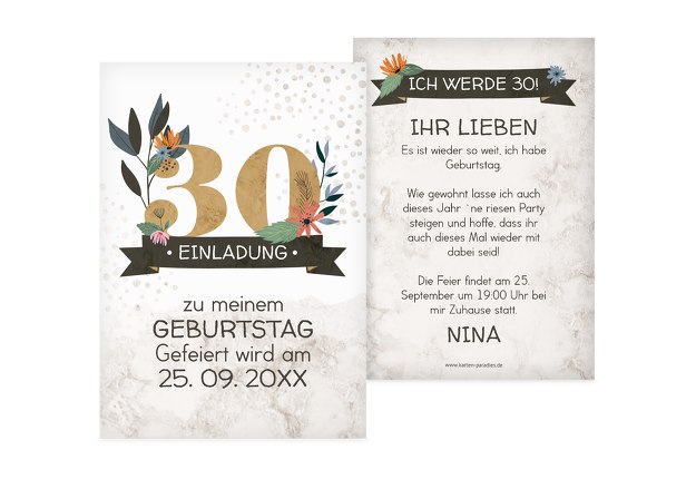 Einladungskarten Zum 30 Geburtstag Karten Paradies De