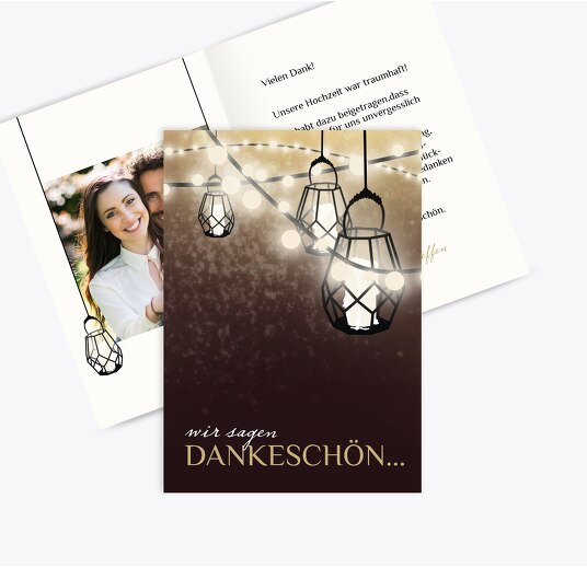 Hochzeit Dankeskarte Vintage Laterne Dunkelrotlila 105x148mm