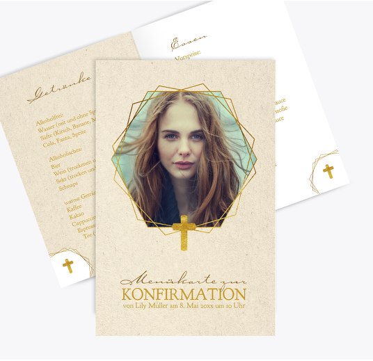 Konfirmation Menükarte Goldrausch OckerGelb 148x210mm