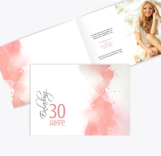 Geburtstagseinladung Aquarell Nebel HellRot 148x105mm