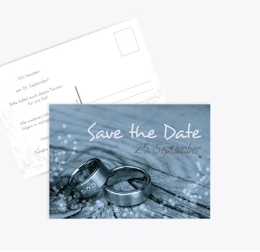 Hochzeit Save the Date Eheringe MattBlauDunkler 148x105mm