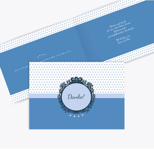 Baby Dankeskarte Sternchen KräftigHellMarineblau 148x105mm
