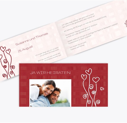 Hochzeit Einladung Liebestraum WeinRot 215x105mm