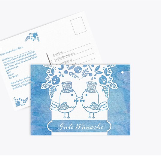 Ballonkarte Vogelpaar- Männer MattBlau 148x105mm