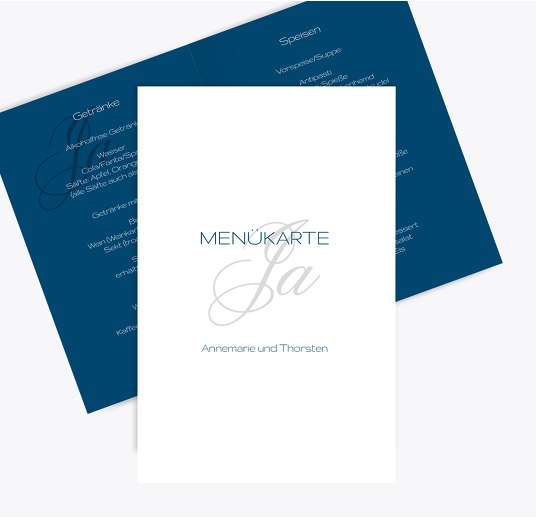 Hochzeit Menükarte Sagja Blau 148x210mm