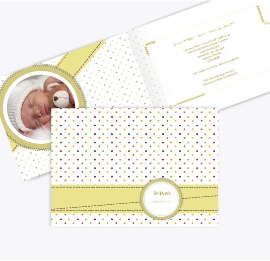 Baby Dankeskarte Pünktchen MattGelb 148x105mm