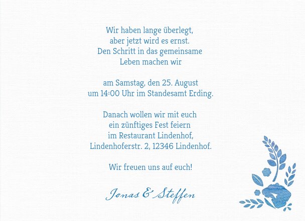 Ansicht 5 - Hochzeit Einladung Vogelpaar- Männer