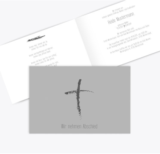 Trauerkarte Kreidekreuz Grau 170x114mm