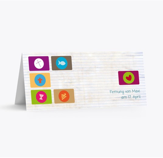 Tischkarte Firmung buttons MattBlau 100x44mm