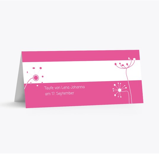 Taufe Tischkarte abstrakte Blumen Pink 100x44mm