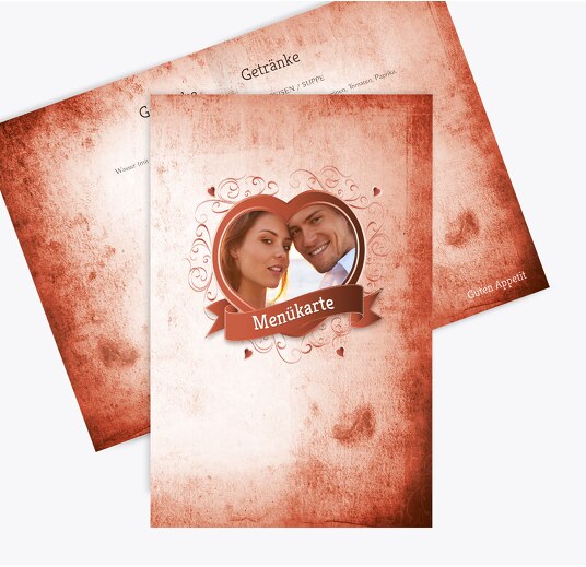 Hochzeit Menükarte Herz dunkelorange 148x210mm