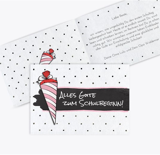 Glückwunschkarten Einschulung Pünktchen HellRosa 148x105mm