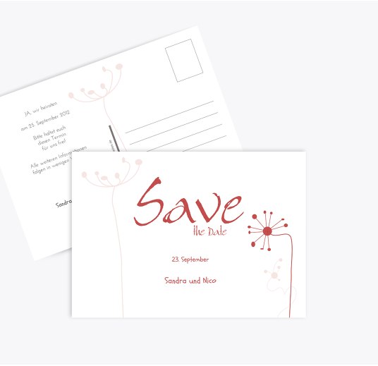 Save-the-Date abstrakte Blumen DunkelMattRot 148x105mm