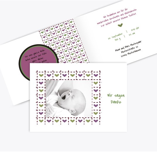Baby Dankeskarte Herzrahmen Matschgrün 148x105mm