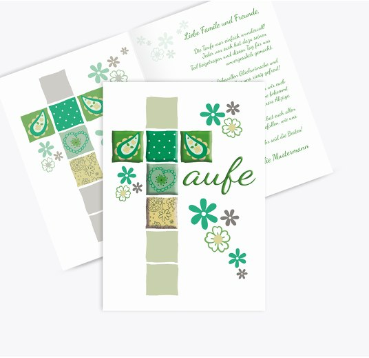 Dankeskarte Florales Kreuz Blattgrün 105x148mm