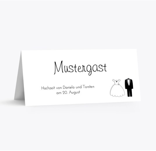Hochzeit Tischkarte dress and suit Weiß 100x44mm