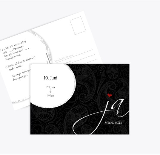 Hochzeit Antwortkarte Traumhochzeit Schwarz 148x105mm