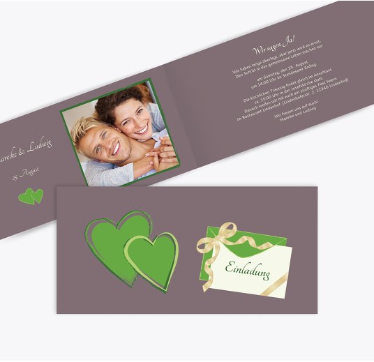 Hochzeit Einladung Eheglück LilaBraun 215x105mm
