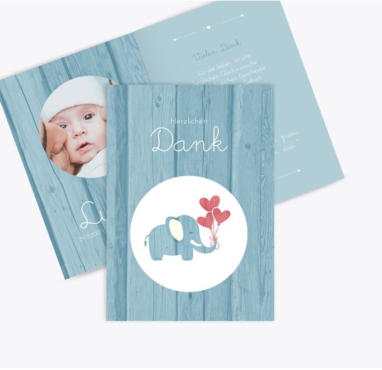 Baby Dankeskarte Elefant HellBlau 105x148mm