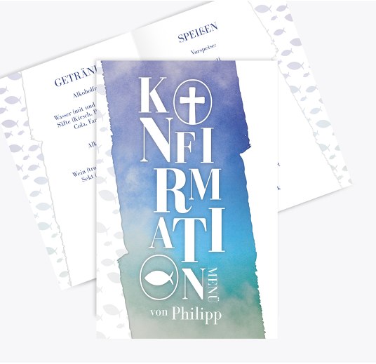 Konfirmation Menükarte Himmelreich Blauheller 148x210mm