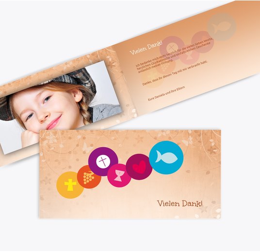 Firmung Danke bunte Elemente Kaminorange 215x105mm