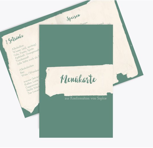 Konfirmation Menükarte Fotostrecke TürkisGrauMatt 148x210mm