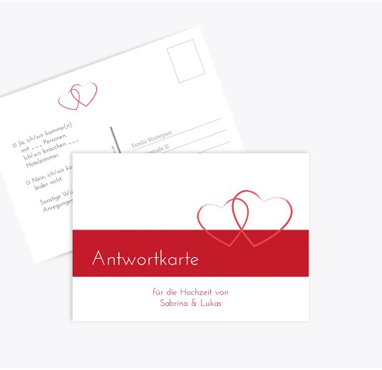 Hochzeit Antwortkarte Herzensband Rot 148x105mm