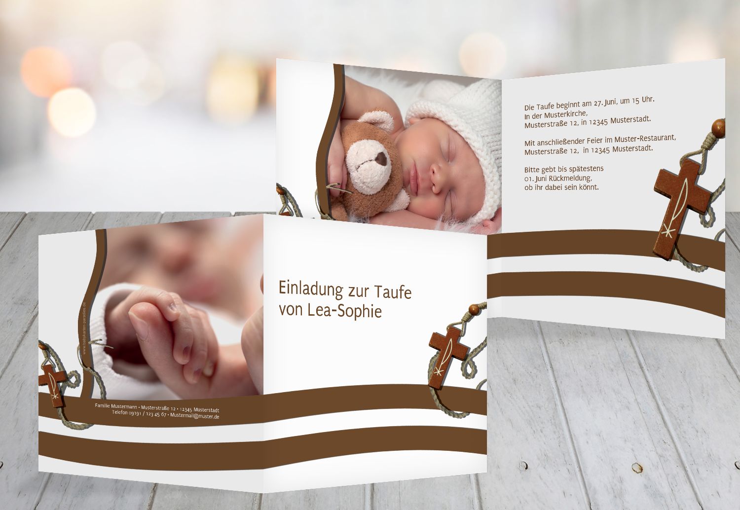 Taufkarte Kreuz auf Welle selbst gestalten!