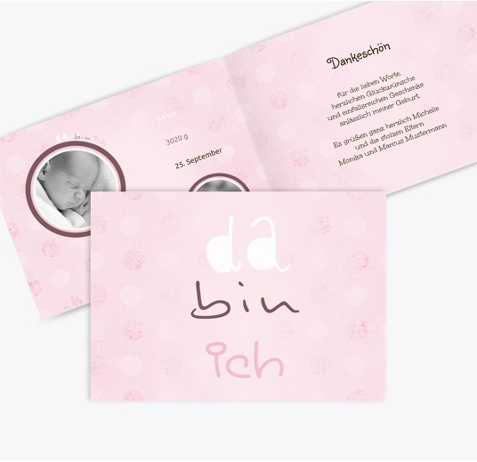 Baby Dankeskarte da bin ich HellRosa 148x105mm