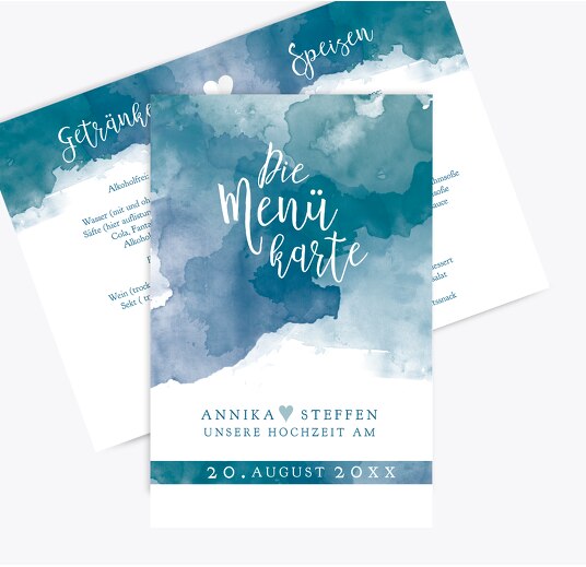 Hochzeit Menükarte Aquarell MattBlauDunkler 148x210mm