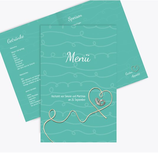 Hochzeit Menükarte erfüllte Liebe AquaTürkis 148x210mm