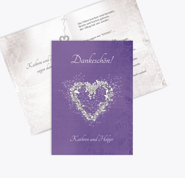 Hochzeit Dankeskarte 2 glamour heart