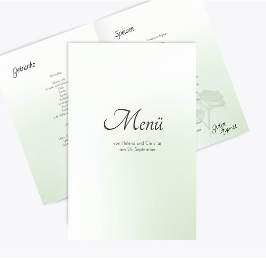 Hochzeit Menükarte 3 Vermählung HellgrauGrün 148x210mm