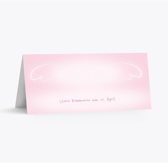 Tischkarte Kommunion Angle Wings HellRosa 100x44mm