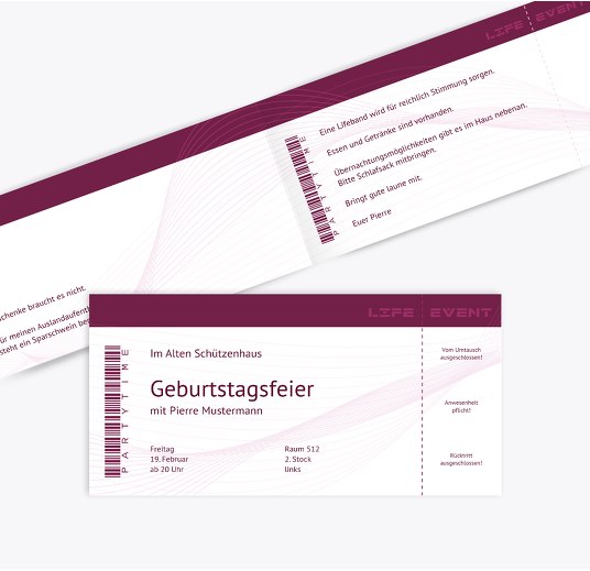 Einladung Event Dunkelrotlila 215x105mm
