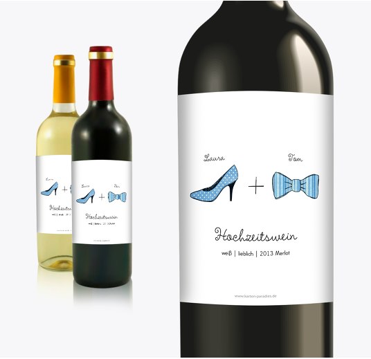 Flaschenetikett High Heel und Fliege HellBlau 90x120mm